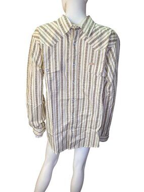 Sendero The Wyatt Western Shirt Tan Stripe Pearl Button Long Sleeve Mens L NWT